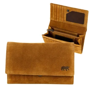 Suède RFID Overslag portemonnee 'Sweety' XL cognac