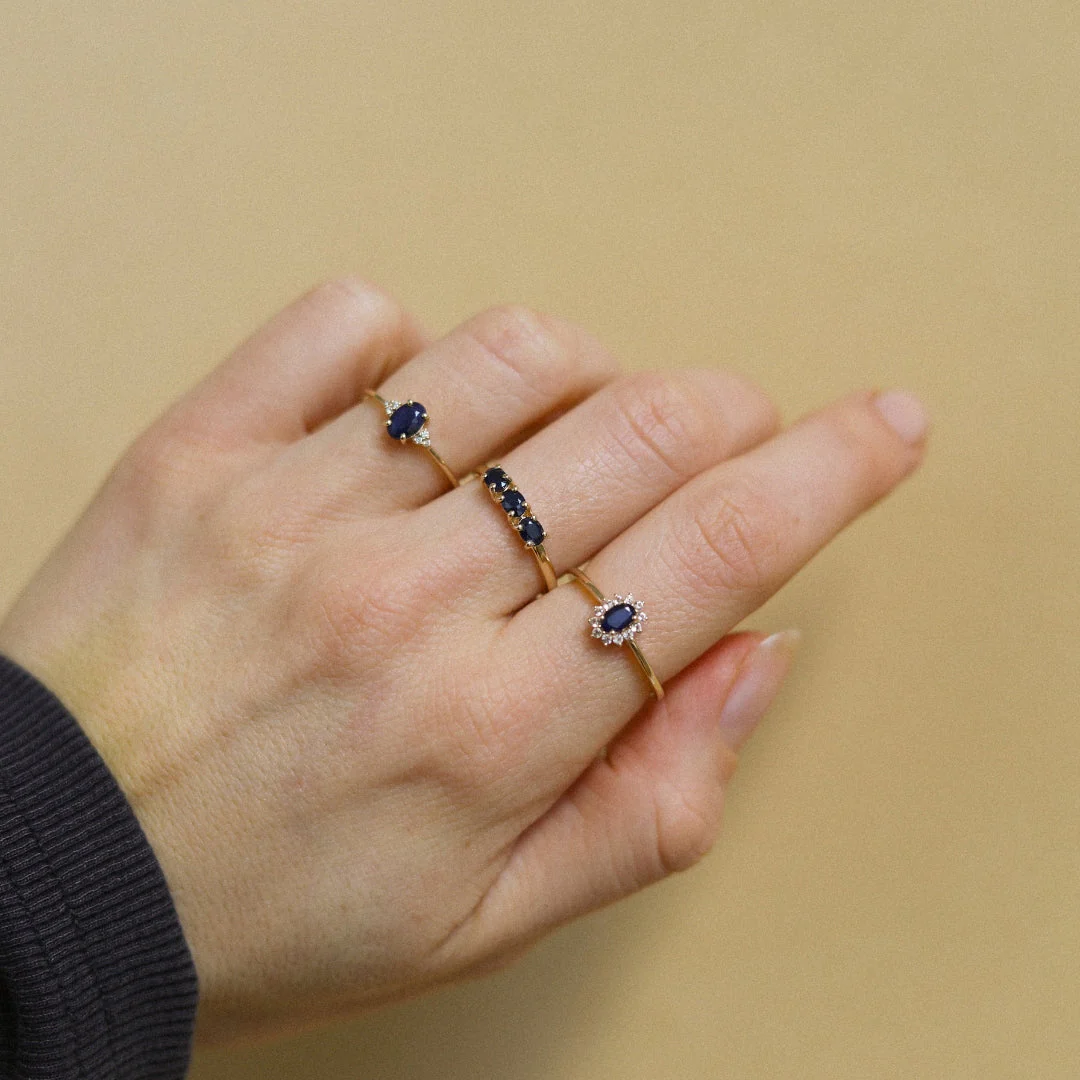 Trio Blue Sapphire ring | 14K Goud - Afbeelding 6