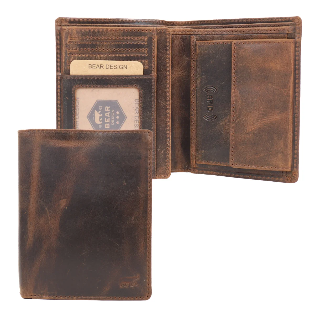Grote hoge portemonnee/billfold 'Iwan' vintage bruin