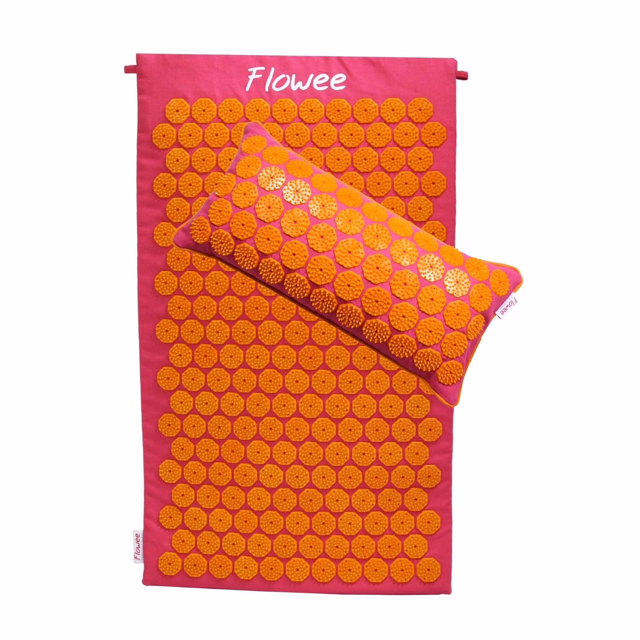 Flowee Spijkermat Rug en Nek Kussen – Fuchsia & Oranje